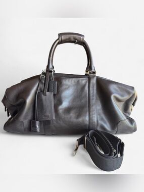 Vintage Coach Dark Brown Leather Duffle Travel Overnight Bag Silver Hardware